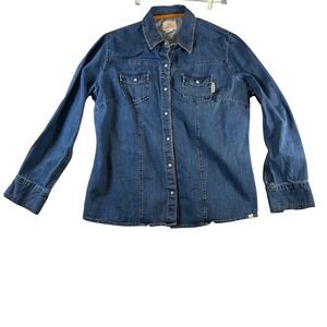 Field & Stream Mens Blue‎ Denim Western Snap Button Long Sleeve Shirt Size 2XL